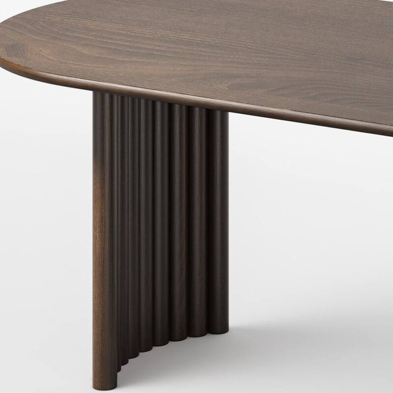 HomeRoots 79" Walnut Solid Wood Double Pedestal Base Oval Dining Table - 79.00 in. x 30.00 in. x 33.50 in.