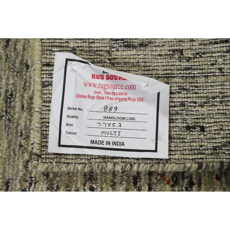 Hand Knotted Oriental 100% Wool Carpet Tribal Animal Pictorial Green Gabbeh Area Rug - 7' 7'' X 5' 3''