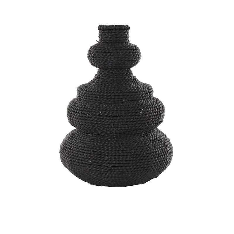 Black or Beige Metal Seagrass Handmade Wrapped Decorative Vase with Abstract Bubble Shape