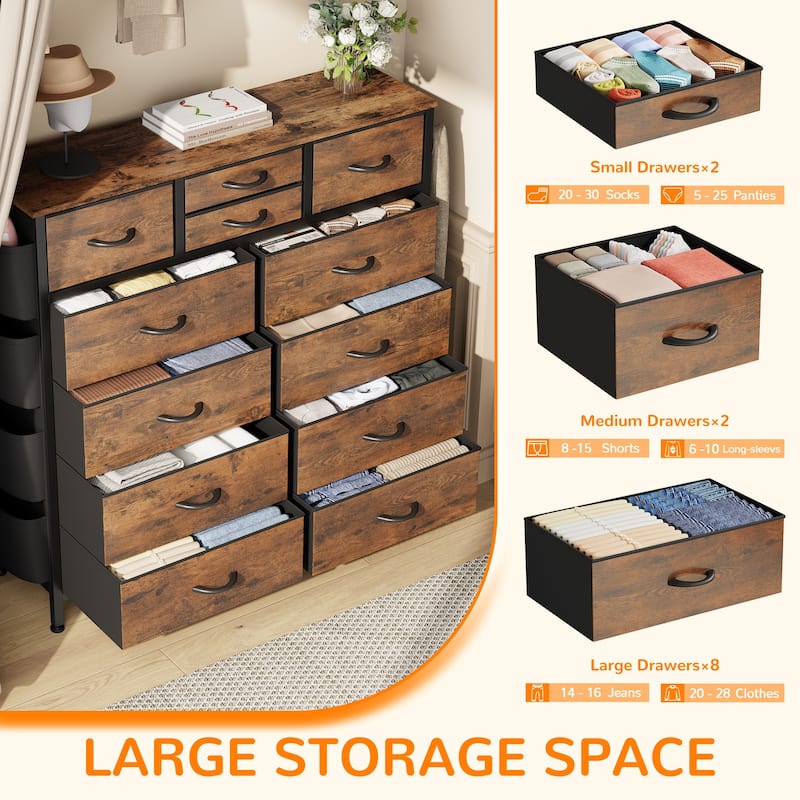 12 Drawer Dresser Fabric Tall Dressers for Bedroom Chest of Drawers