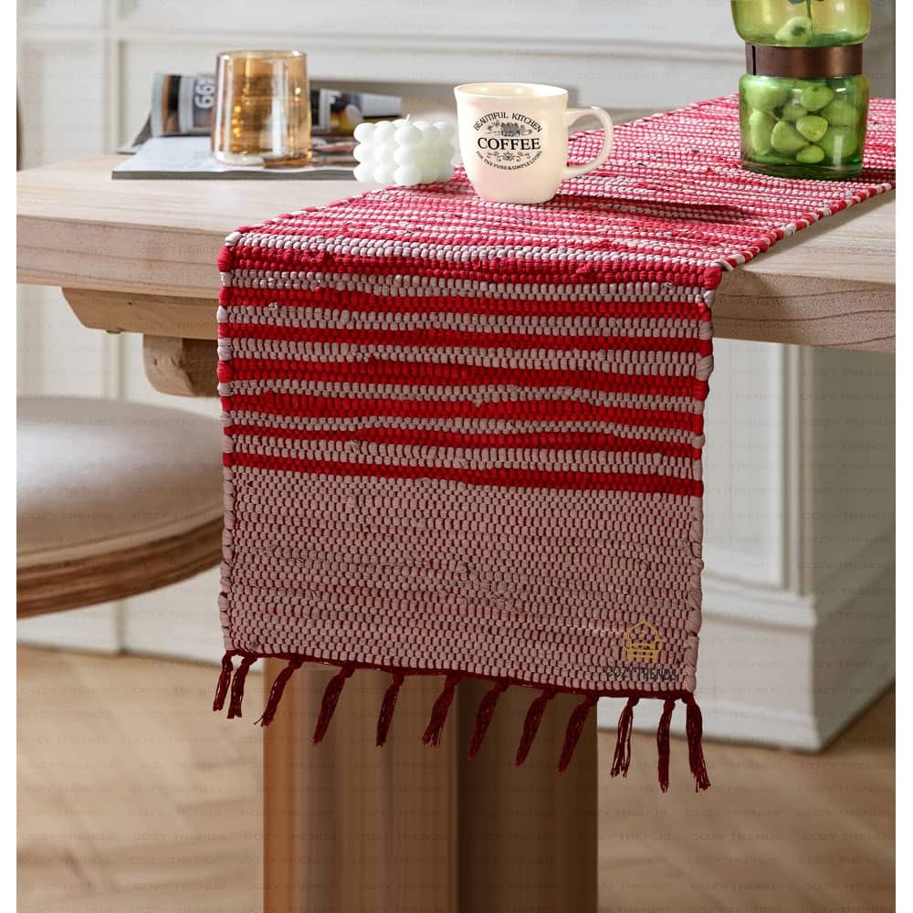 Cotton Handmade Woven Tabletop | Reversible | Machine Washable | Table Runner - 15''x72'' - 15''x 108''