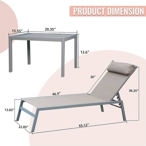 Aluminum Adjustable Pool Lounge Chairs with Headrest Bed Bath