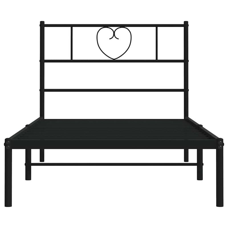 vidaXL Twin Metal Bed Frame with Headboard, Black, No Mattress - 77.2" x 41.3" x 35.4"