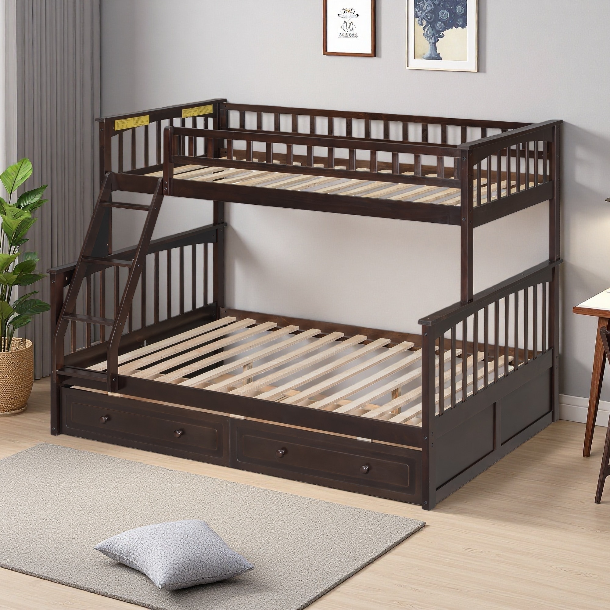 Twin over Full Pine Bunk Bed with Drawers and Convertible Design
