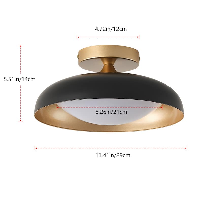 Modern Matte Black Semi Flush Mount Ceiling Light for Hallway Stairway Foyer