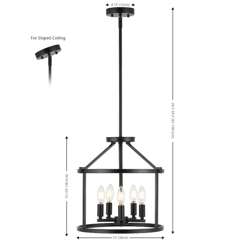 SAFAVIEH Lighting Sevcan 15" Modern & Contemporary Pendant (5-Bulb) - 15" W x 15" D x 55" H - Black - 15Wx15Dx55H