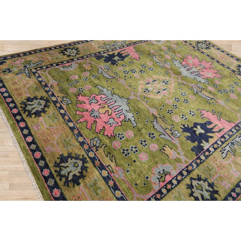 Hand Knotted Arts and Craft Green,Rust Turkish Oushak Wool Traditional Oriental Area Rug