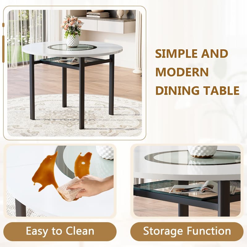 5-Piece Round Dining Table Set, 42" Kitchen Table and Chairs Set for 4 with Lower Storage Shelf