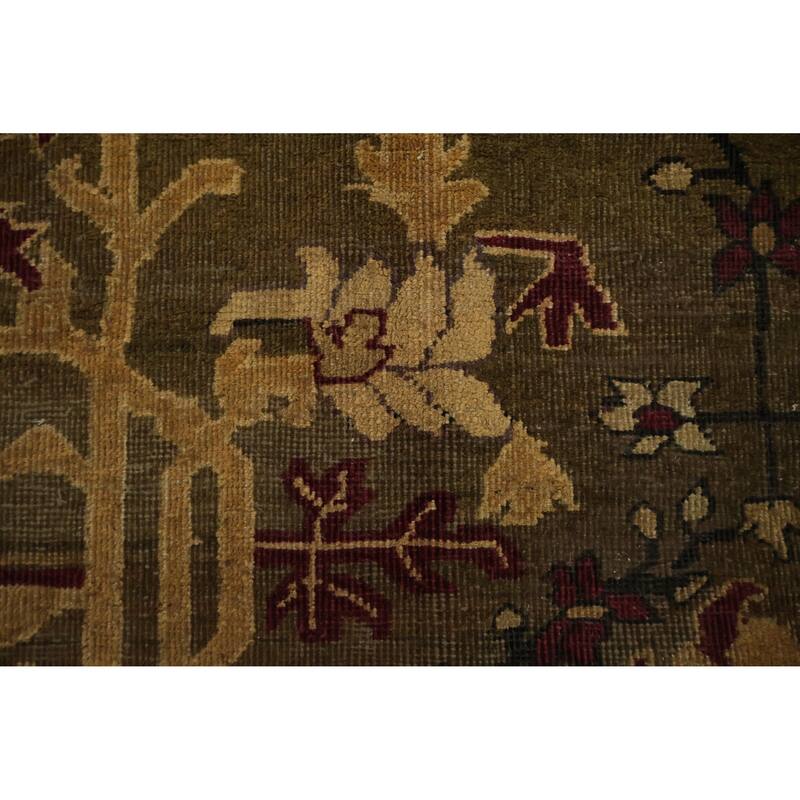 Hand Knotted Oriental 100% Wool Carpet Traditional Floral Green Agra Area Rug - 14' 10'' X 13' 1''