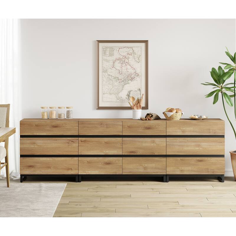 WAMPAT 3 in 1 Multifunctional Sideboard Buffet Cabinets with Glass Doors and 5 Drawers for Living Room, Kitchen