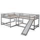 preview thumbnail 6 of 7, 4 Beds in 1 Full and Twin Size Bunk Bed, Pine Wood L-Shaped Kids Loft Bed Frame with Slide and Short Ladder, Grey