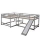 preview thumbnail 15 of 16, 4 Beds in 1 Full and Twin Size Bunk Bed, Pine Wood L-Shaped Kids Loft Bed Frame with Slide and Short Ladder, White