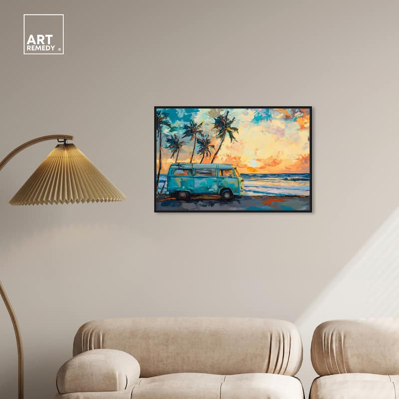 Art Remedy Old School Spring Break Framed Colorful Coastal 1 Piece Canvas Wall Art