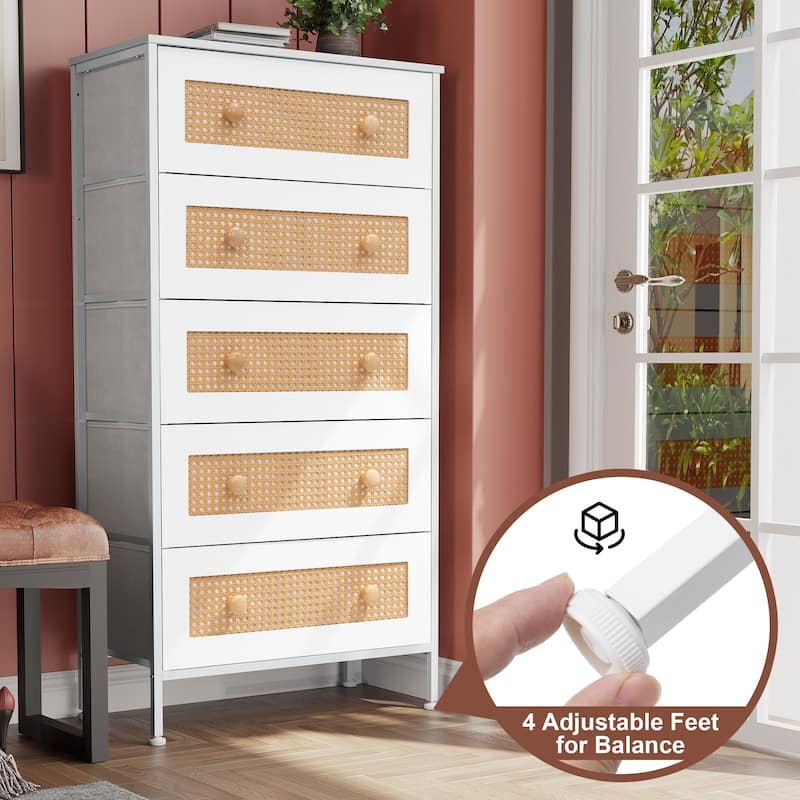 Crestlive Dresser Closet PE Wicker Rattan Storage Tower Organizer Chest of 5 Drawers