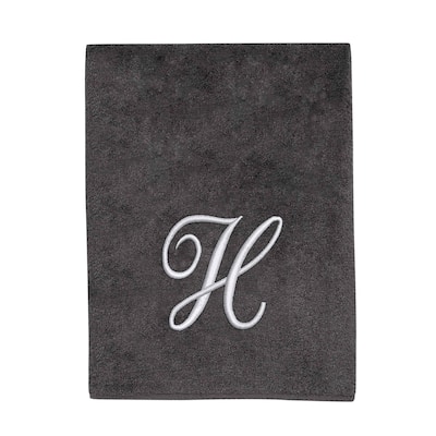 Avanti Linens Granite/Silver Script Monogram Bath Towel Letter H - Bath Towel