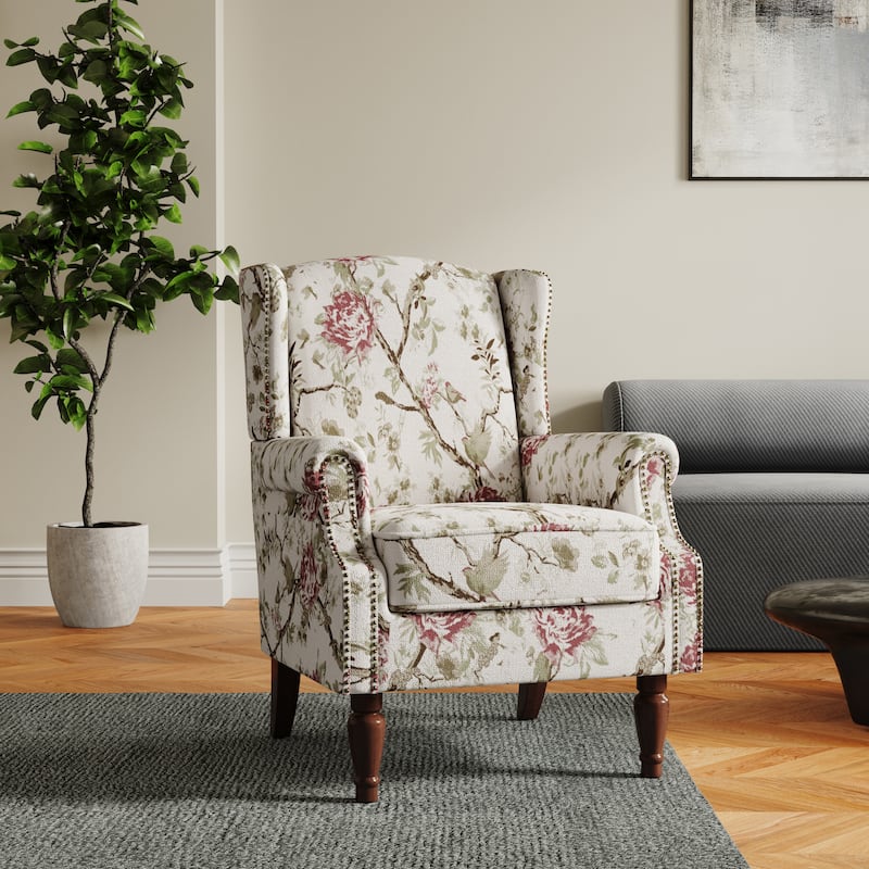 Patterned Upholstered Accent Chair for Living Room - BEIGE