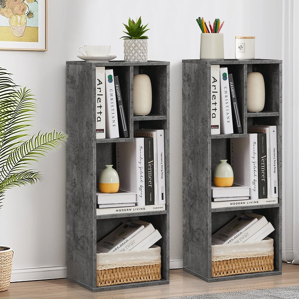 Javlergo Set of 2 Modern 4-Tier Bookshelves Asymmetric Storage Shelf Horizontal or Vertical Bookcase for Living Room Bedroom