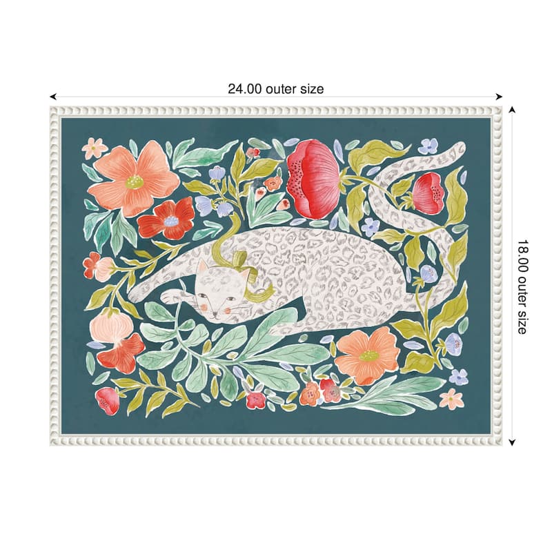 Kate and Laurel JL Floral Cat by Jill Labieniec Framed Canvas Wall Art Print