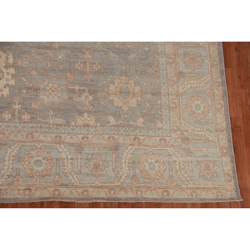 Hand Knotted Oriental 100% Wool Carpet Transitional All-Over Greys & Charcoal Oushak Area Rug - 14' 0'' X 10' 1''
