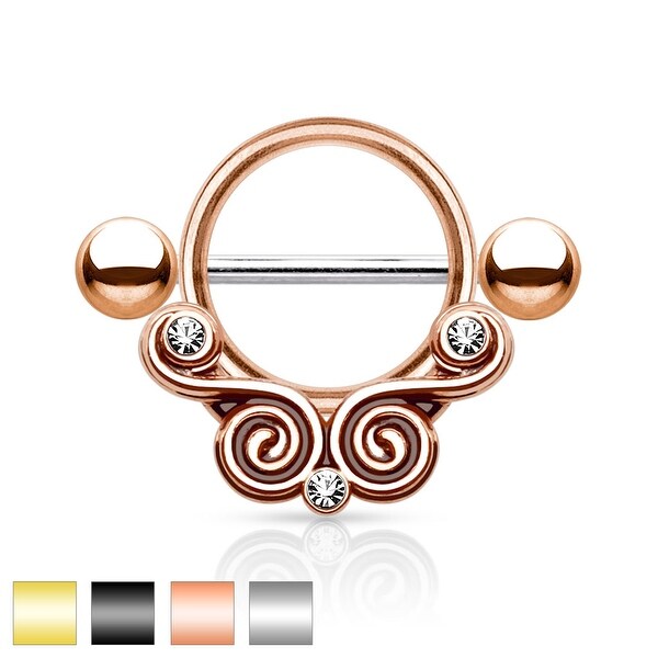 Lace Swirls with Clear Gems 316L Surgical Steel Nipple Shield (Sold Individually)