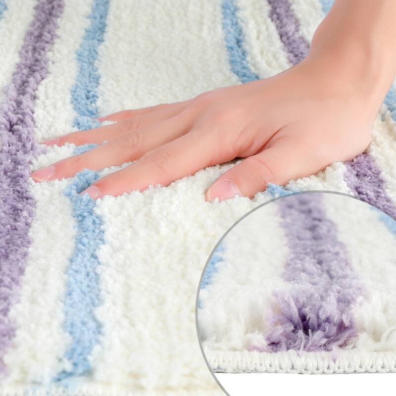 Striped Bathroom Rug Mat, Non-Slip Soft Bath Carpet, Absorbent Machine Washable Bathmat for Home Decor