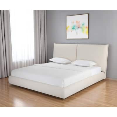 HomeRoots Beige Boucle Upholstered King Bed Frame