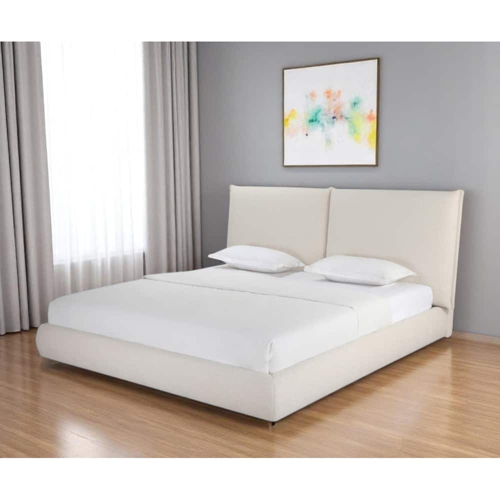 HomeRoots Beige Boucle Upholstered King Bed Frame
