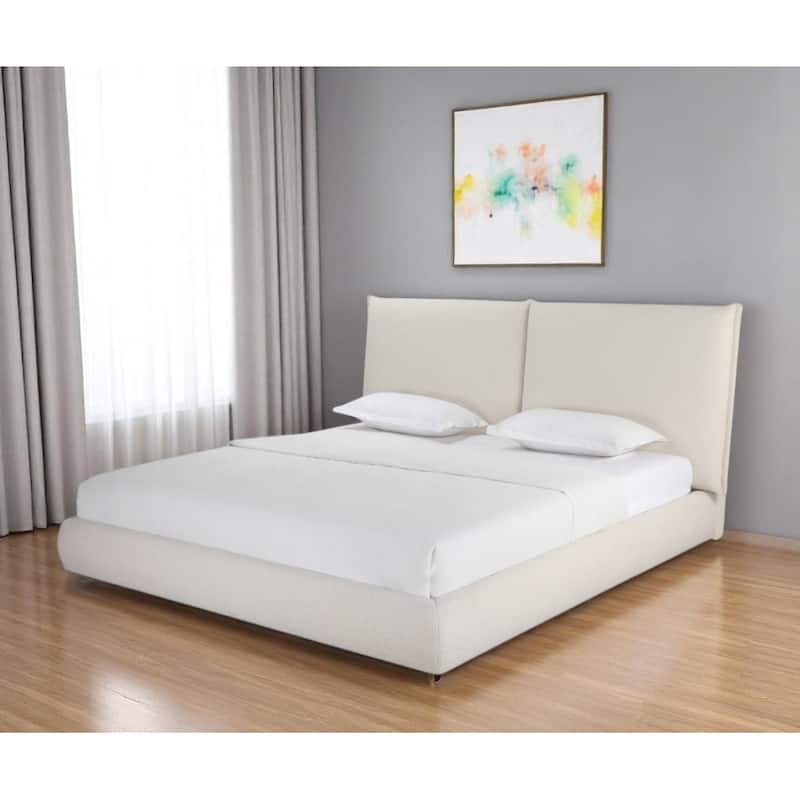 HomeRoots Beige Boucle Upholstered King Bed Frame - King