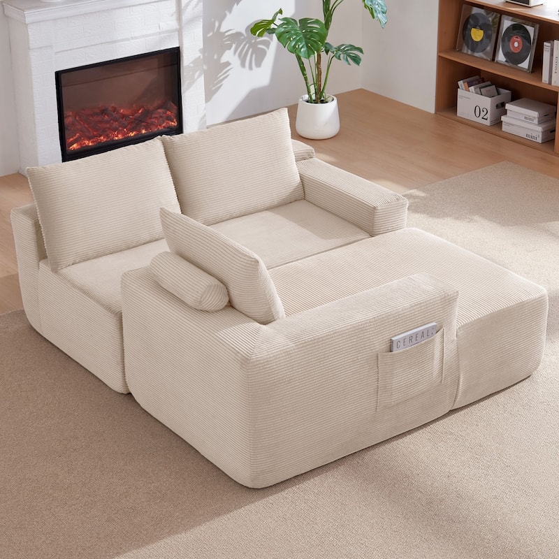 96.9" L-Shaped Corduroy Sectional Sofa, No Assembly Required