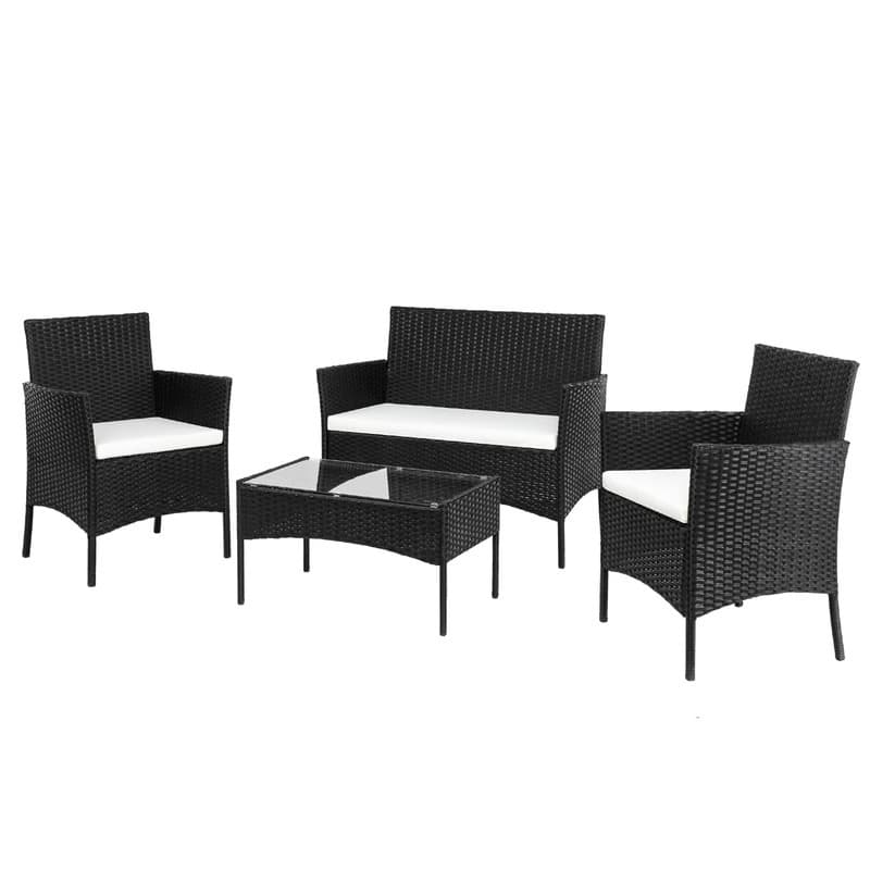 4-Pieces Patio Furniture Sets Rattan Wicker Conversation Set - Black Wicker