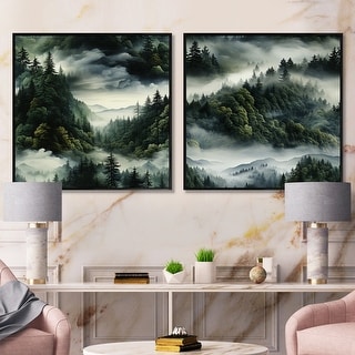 Designart "Misty Forest Moody Patterns" Forest Framed Art Set Of 2 ...