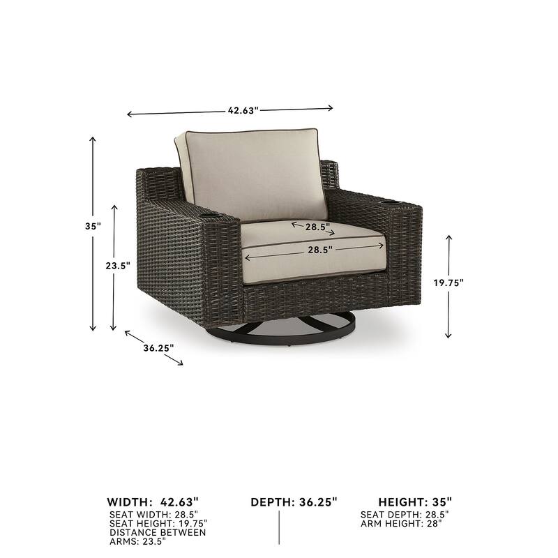 Signature Design by Ashley Coastline Bay Brown Outdoor Swivel Lounge with Cushion - 42.63" W x 36.25" D x 35" H