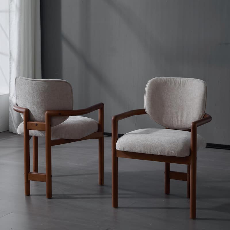 Set of 2 Upholstered Arm Chairs with Rubber Wood Accent Legs