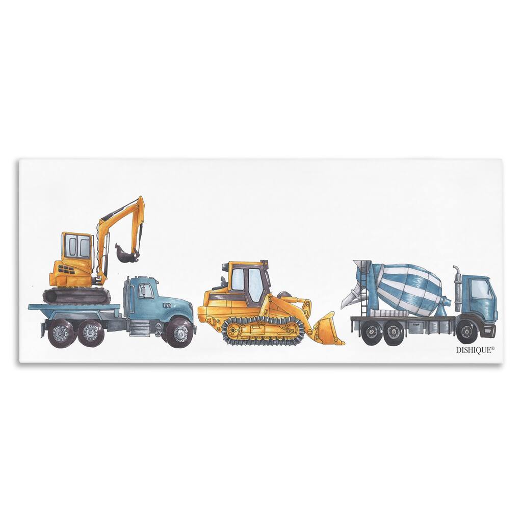 Stupell Construction Vehicles Bulldozer Trucks Driving Illustration Canvas Wall Art, Design by Dishique