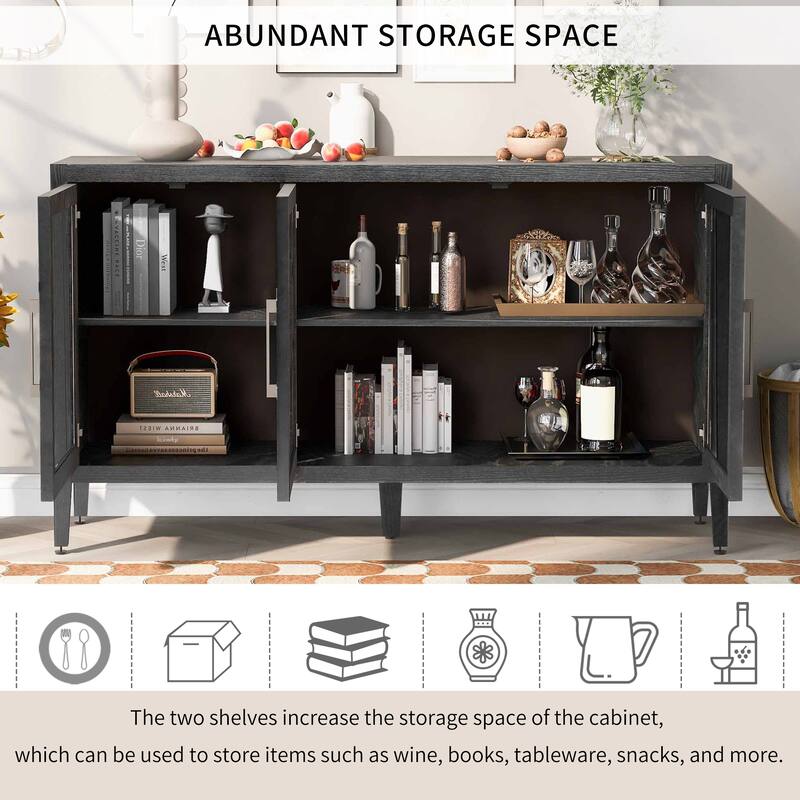 Modern MDF Storage Cabinet with Tempered Glass Doors and Adjustable Shelf for Living Room & Entryway