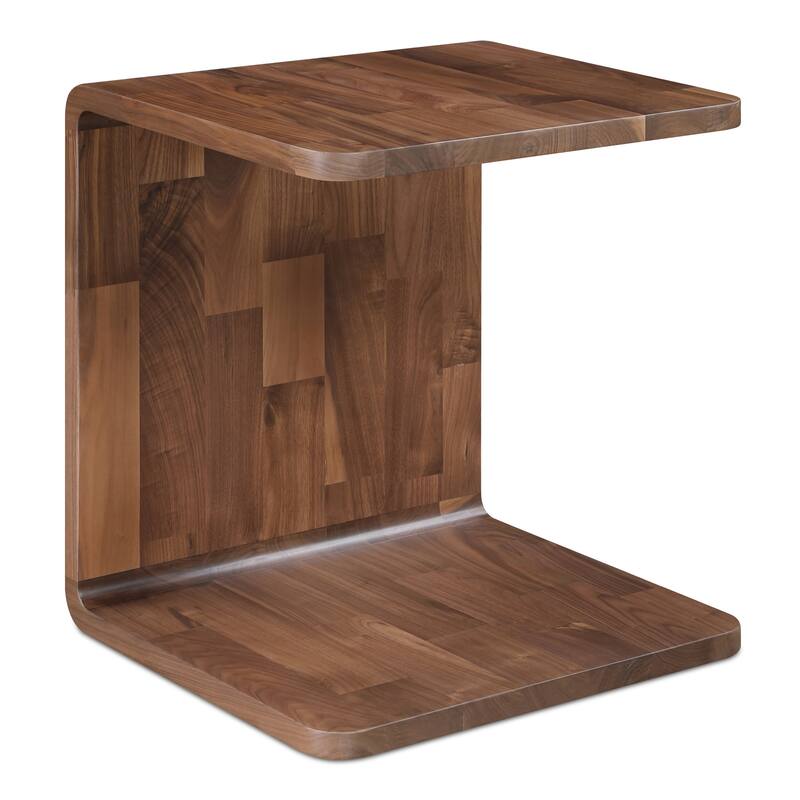 NADAAL STUDIOS Marenith Side Table, C-Side Solid Walnut Curved Edge Reversible Use, Walnut Brown