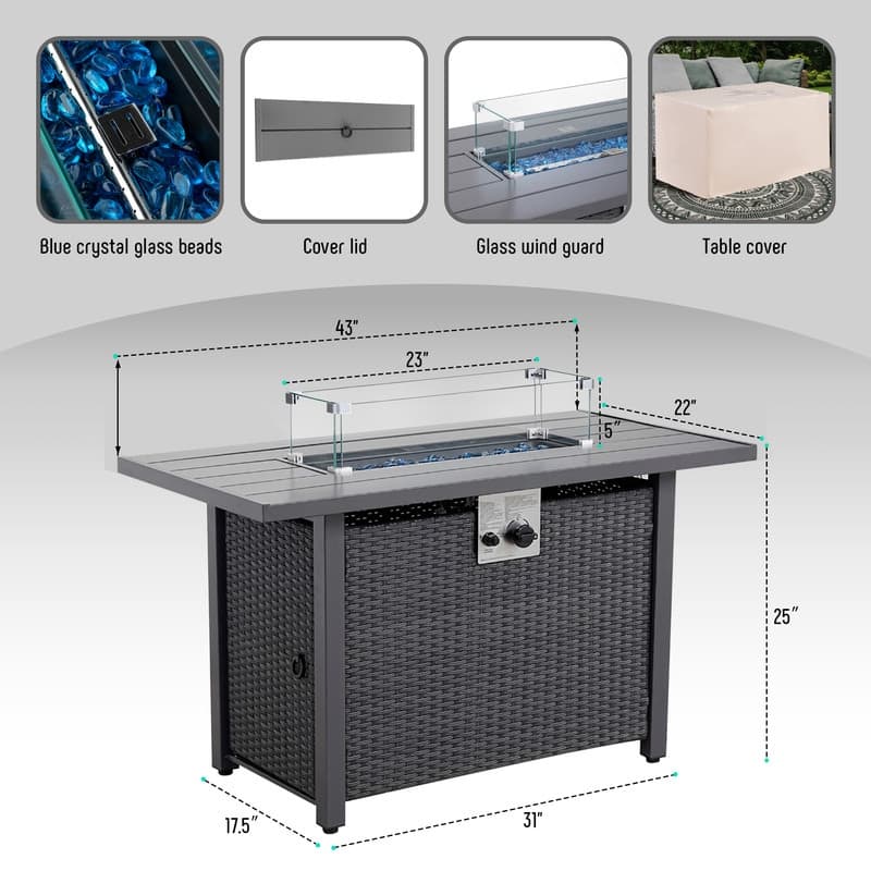 Werph 25"H Gas Fire Pits Table for Patio,Fire Pit Table for Outside,Black