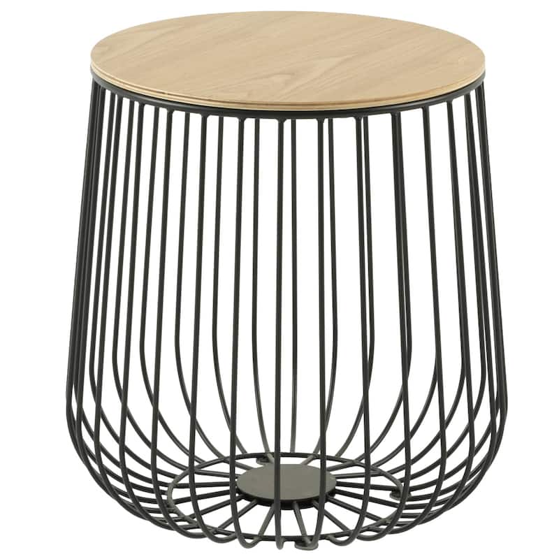 LeisureMod Runswick Modern Wood Top End Table With Metal Base - 16" - Natural Wood