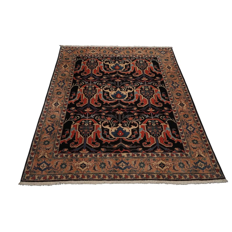 8'5''x9'1'' Hand Knotted Wool Charcoal Heriz Traditional Rug - 8' 5'' x 9' 1''