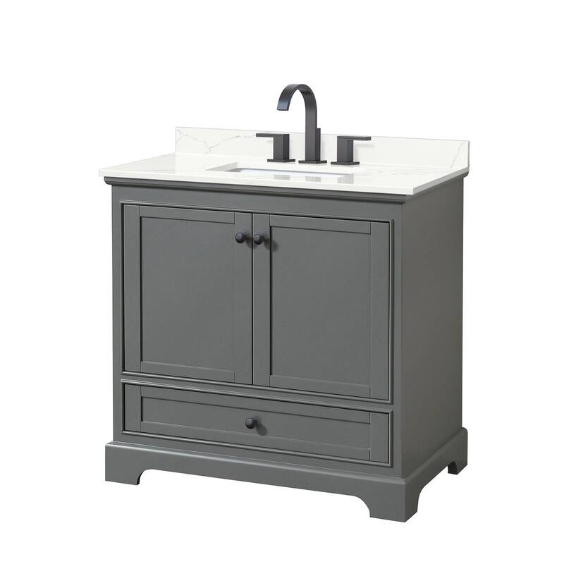 Wyndham Collection WCS202036S-QTZ-US3MXX Deborah 36" Free Standing - Dark Gray / Giotto Quartz Top / Matte Black