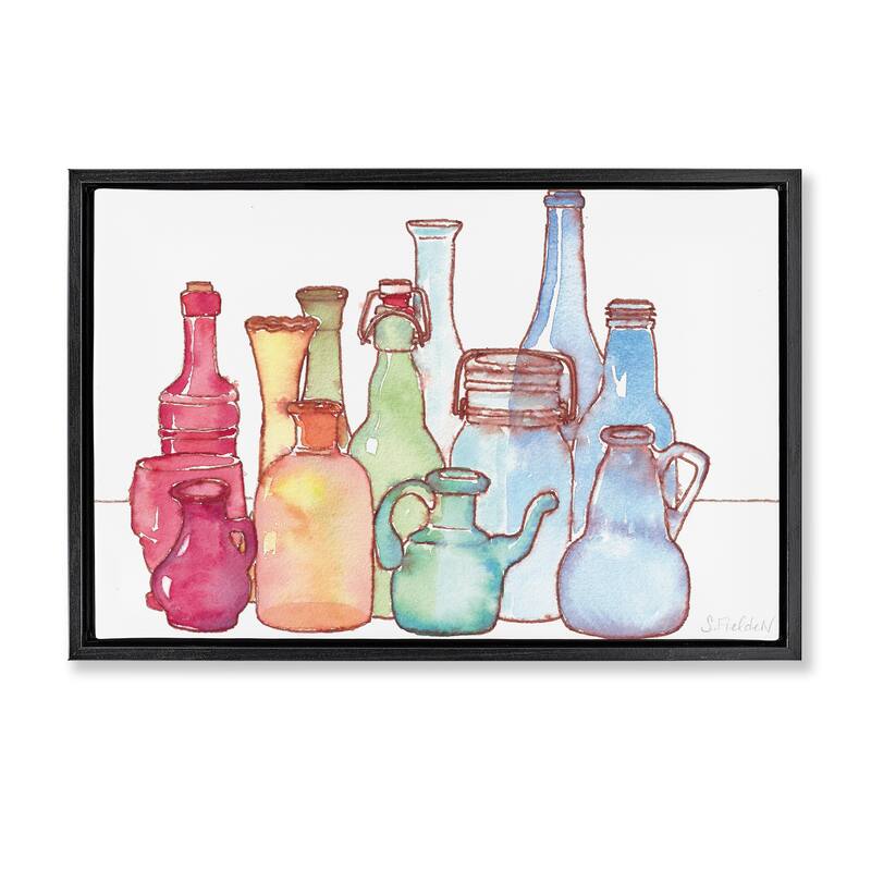 Stupell Colorful Vases Collection Framed Floater Canvas Wall Art Design By Stephanie Fielden - 25 x 17 - Black