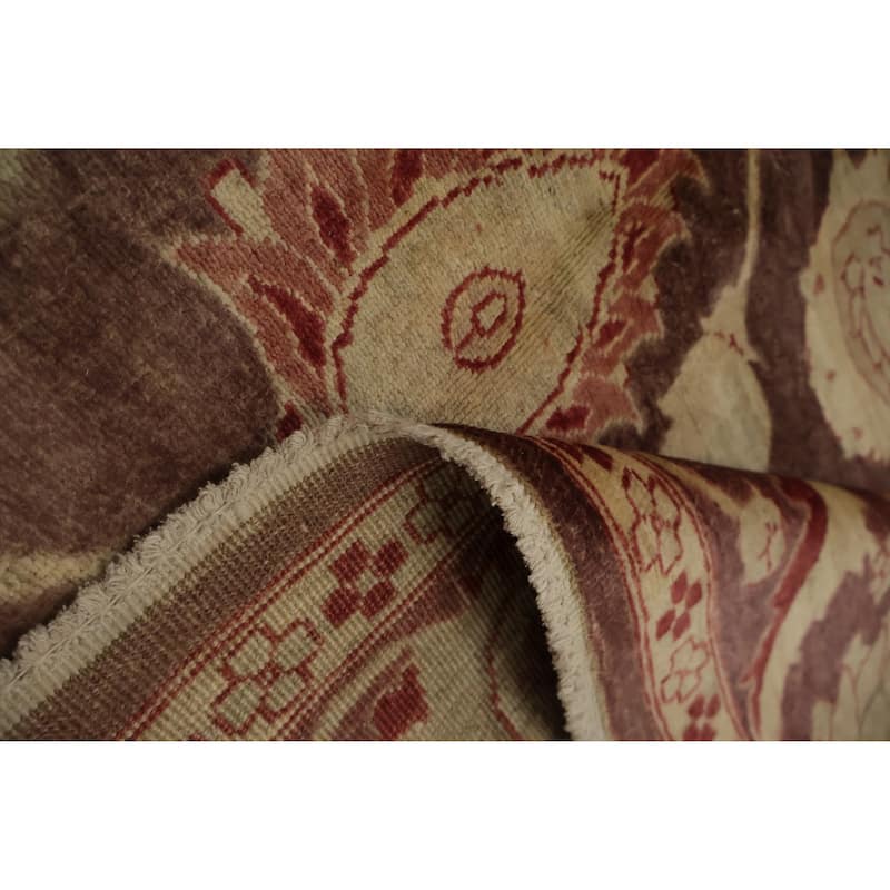 Hand Knotted Oriental 100% Wool Carpet Traditional Floral Brown Peshawar Area Rug - 9' 8'' X 6' 10''