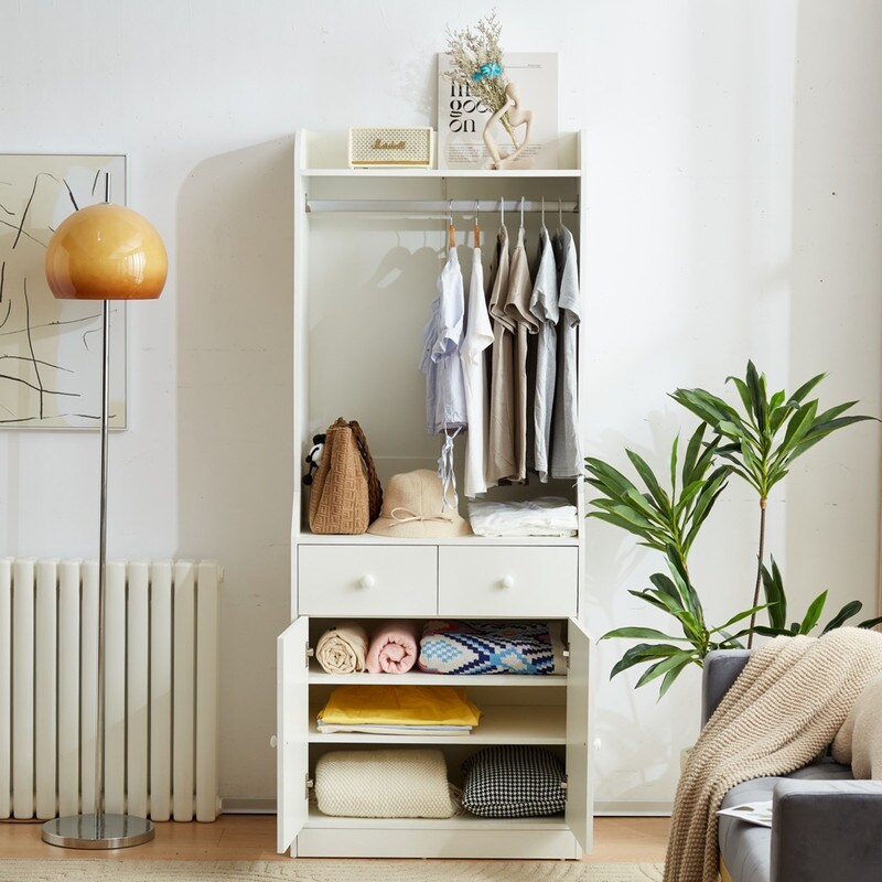 Wardrobe closet with drawers hot sale and shelves