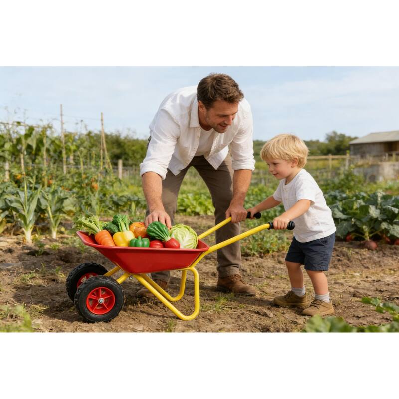 Heavy-Duty Steel Children's Garden Trolley - 33lb Capacity Two-Wheel Cart with Steel Tray, Red