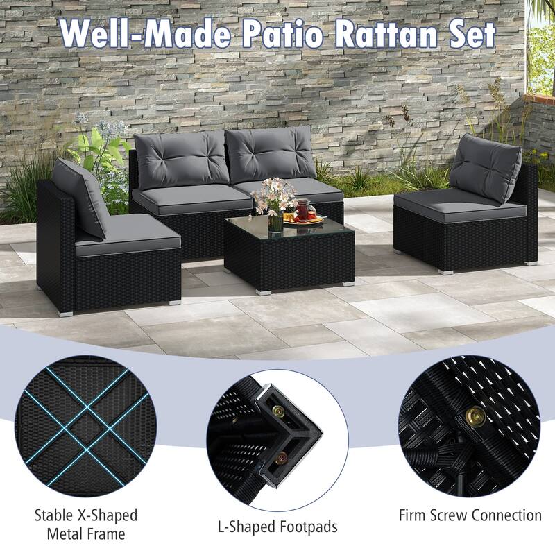 Gymax Set Of 5 Outdoor Furniture Set w/ Seat & Back Cushions Tempered