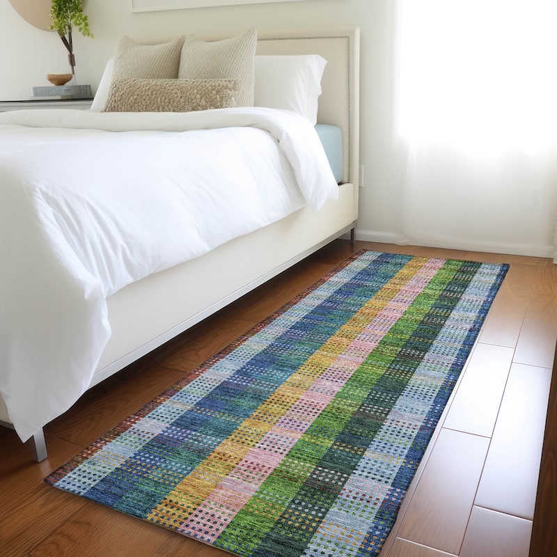 Premium Washable Super Soft Modern Plaid Mayfield Rug - Navy - 2'3" x 7'6"