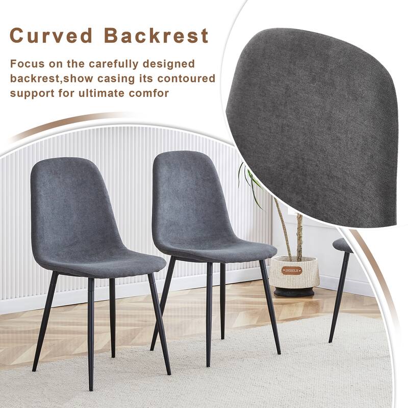 5-Piece Dining Table Set, Round Kitchen Table Set with Black Metal Legs and 4 Linen Fabric Chairs for Dining Room