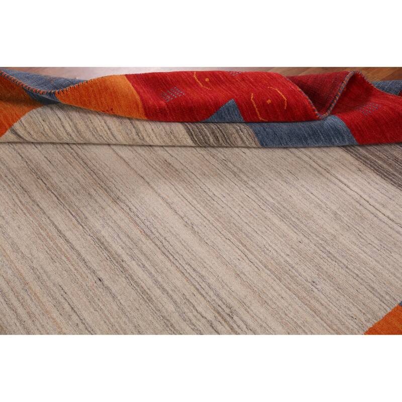 Hand Knotted Oriental 100% Wool Carpet Tribal Bordered Beige & Ivories Gabbeh Area Rug - 7' 11'' X 6' 9''