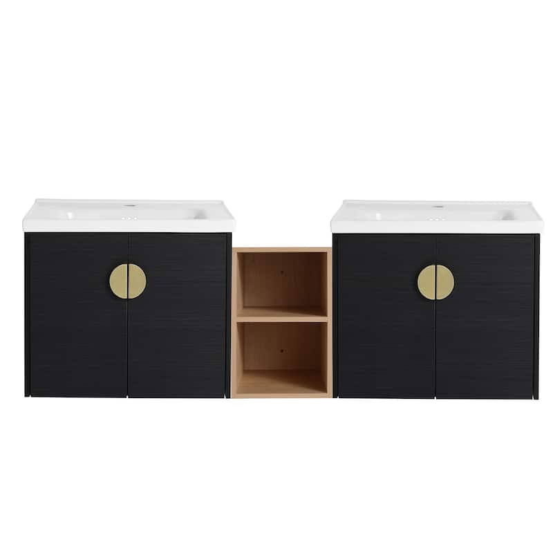 60 Inch Soft Close Doors Bathroom Vanity With Sink, and A Small Storage Shelves