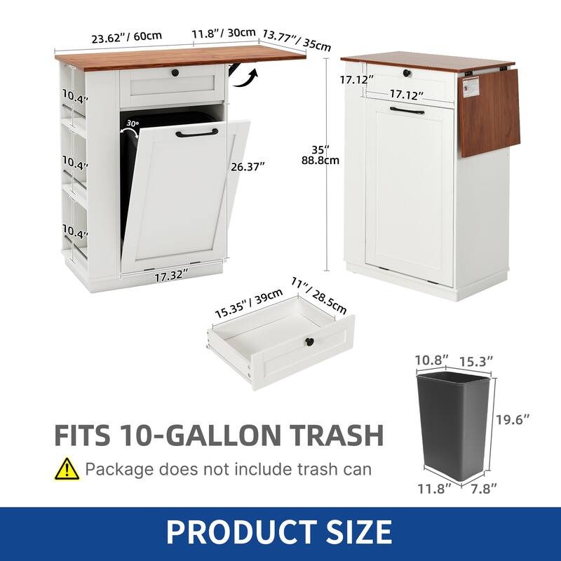 Moasis Tilt Out Trash Can Cabinet with Storage Drawer & Drop Leaf